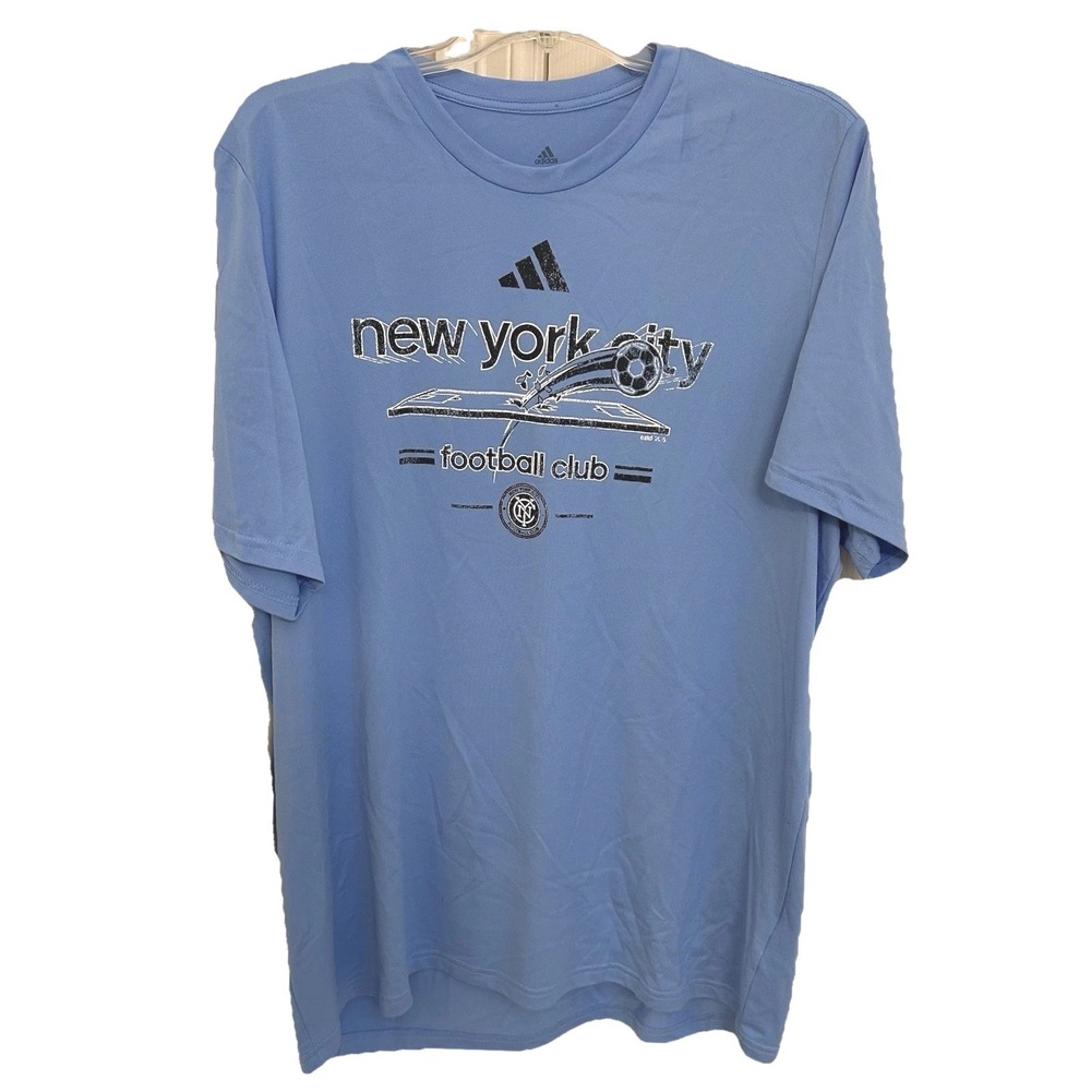 Adidas New York City Football Club NYCFC Graphic T-Shirt Mens XL Light Blue EUC